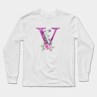 Floral Monogram V Beautiful Rose Bouquet Long Sleeve T-Shirt